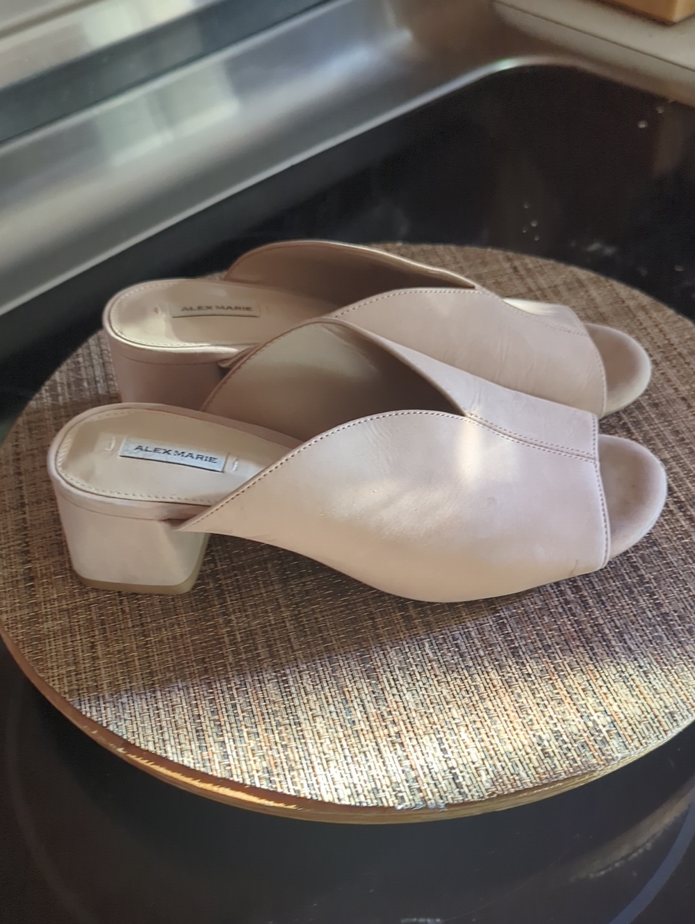 Alex Marie Nude Blush Open-Toe Mule Heels